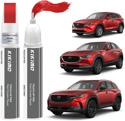 KIKIMO for Mazda Touch Up Paint(Soul Red Crystal Metallic(46V)), Car Paint Repair Kit for Mazda, 2 In 1 Scratches Repair with Pen Tip and Brush, Color-Matched for Quick & Easy Fix
