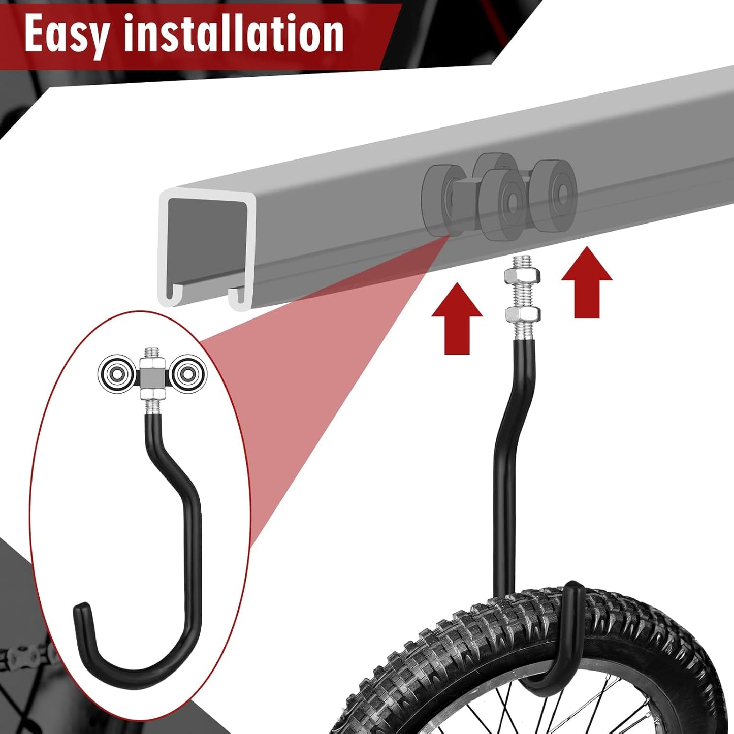 Shimeyao 4 Pcs Machine Thread Bicycle Storage Hook with Nut Heavy Duty Bike Hooks M10 x 1.5 Machine Threading Hook Rubber Coated Bicycle Hanger for Hanging Large Mountain Bike Tire (3.15 Inch,Black)