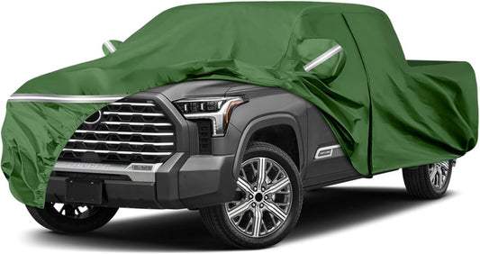 BOSSTONE Car Cover Custom Fit for Toyota Tundra Truck 1999-2021 Double Cab, Waterproof All Weather for Automobiles Full Exterior Cover Rain Sun Snow Protector with Door Zipper (Green)