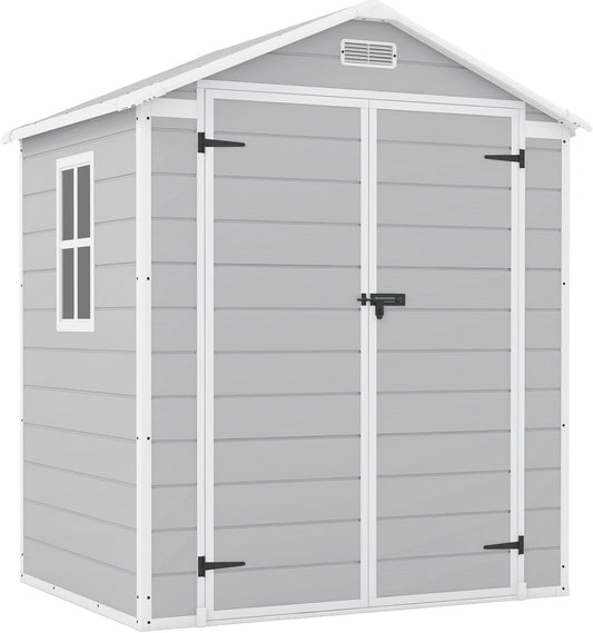 Patiowell 6x4 FT Plastic Outdoor Storage Shed, Resin Shed Perfect to Store Patio Furniture, GardenTools Bike Accessories, Beach Chairs and Lawn Mower,Light Grey