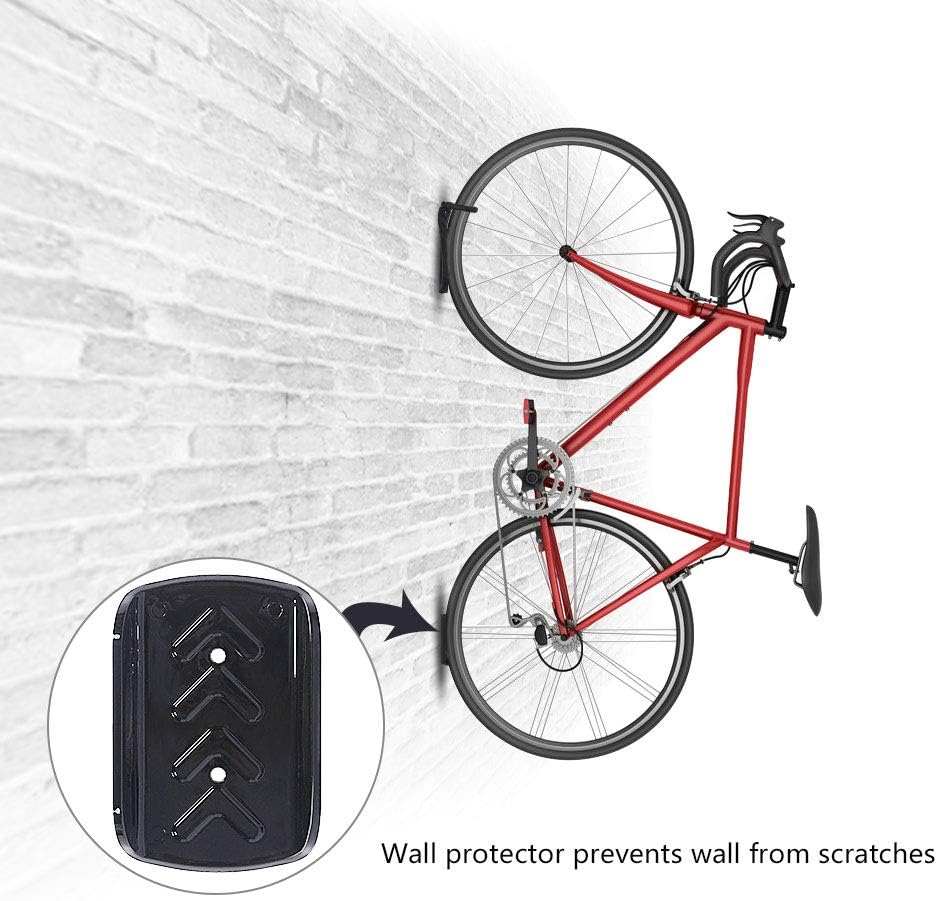 Dirza Bike Wall Mount Rack with Tire Tray - Vertical Bike Storage Rack for Indoor,Garage,Shed - Easy to install - Great for Hanging Road,Mountain or Hybrid Bikes - Screws Included - 2 Pack