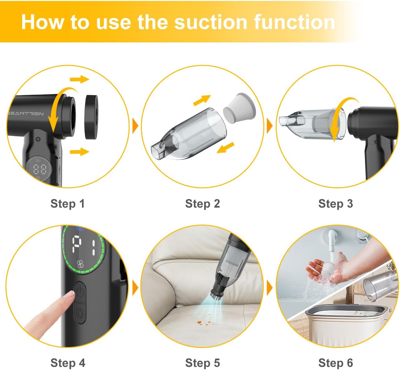 Car Vacuum Cleaner Cordless Handheld Portable - 18000Pa Powerful Suction & Air Blow - Upto 35mins Runtime - 4 Speeds - Brushless Motor- Hand held Vacuum Cleaner for Car Home Office Pet