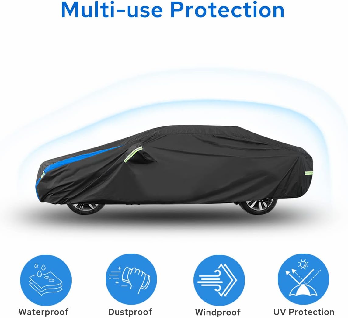 Avecrew Car Cover Waterproof All Weather for Automobiles, Outdoor Heavy Duty Full Exterior Covers for Sedan(186"-193")
