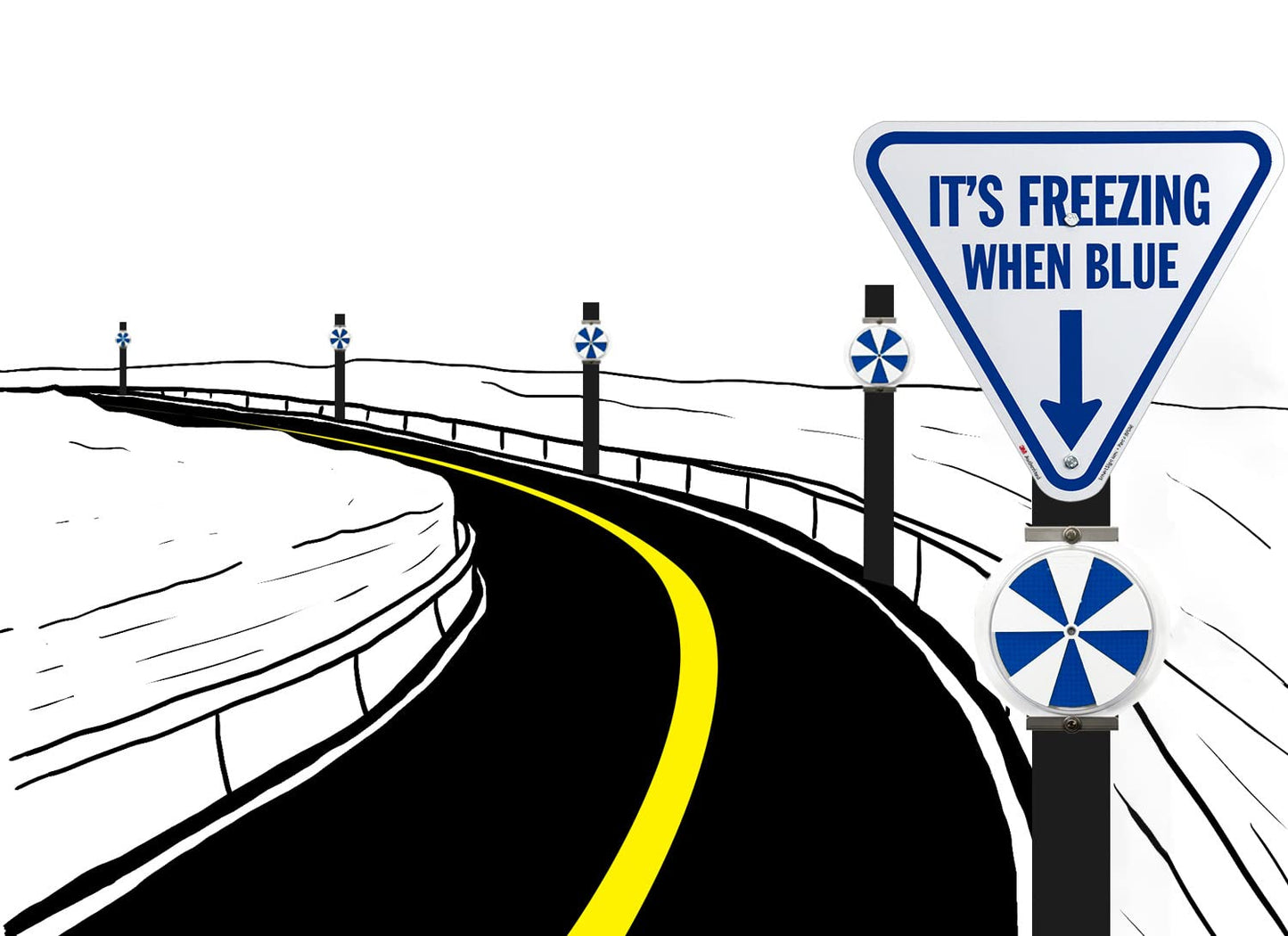 SmartSign It's Freezing When Blue Inverted Triangular Sign with Down Arrow - 18 inch, 80 mil Aluminum, 3M Laminated Engineer Grade Reflective Material, Blue and White, Made in USA