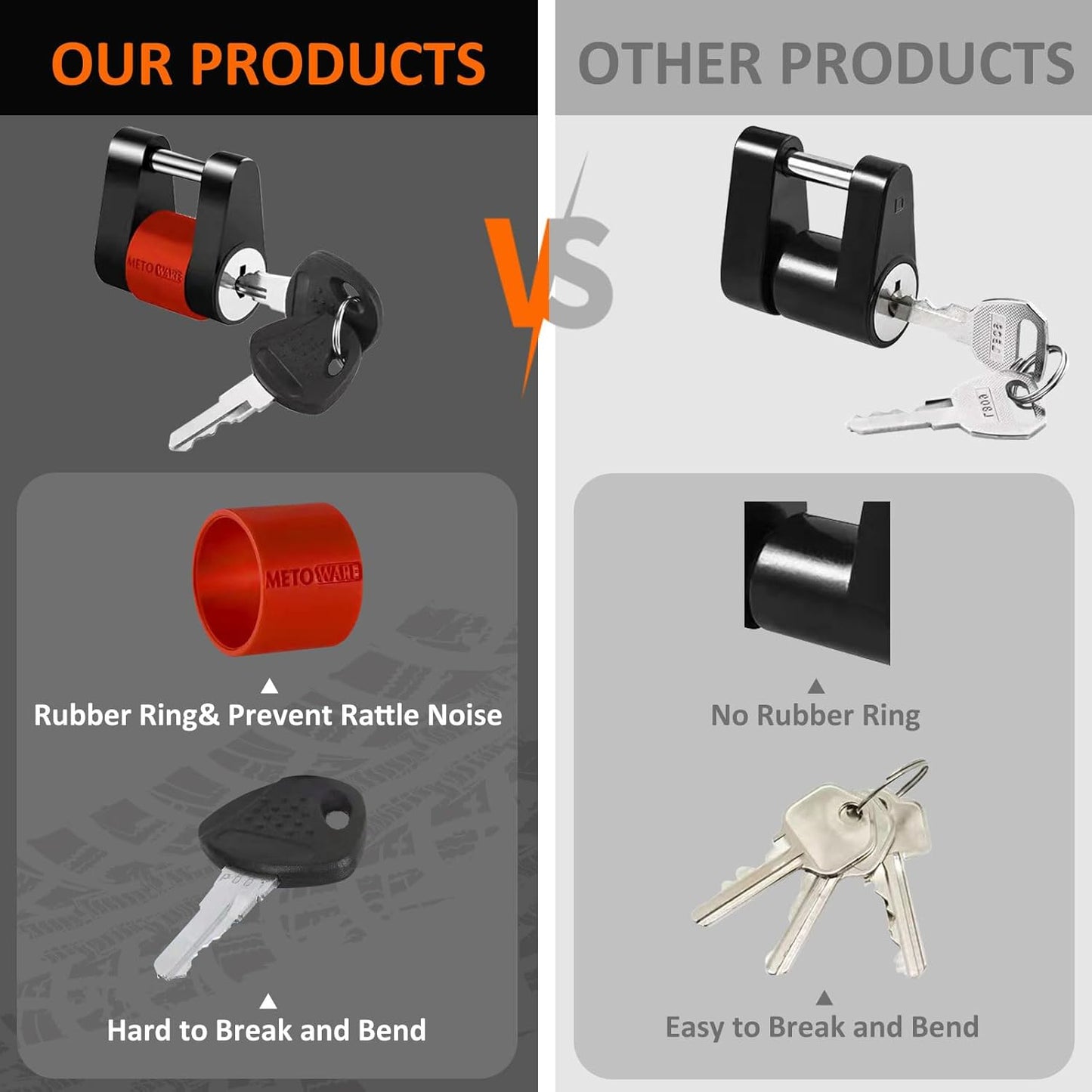 METOWARE Trailer Tongue Coupler Lock, 1/4" Dia with 3/4" Span Trailer Tongue Lock, Heavy-Duty Steel Trailer Coupler Lock for Tow Boat RV Truck Car's Coupler with Anti-Rattle Rubber Ring (1 Pack)