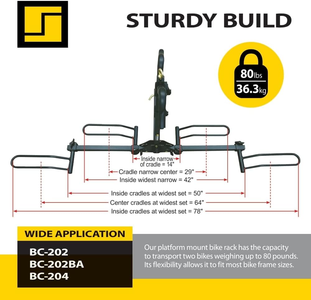 Stromberg Carlson Bike Carrier, Hitch Mount Bike Rack for Car, SUV, RV, Motorhome, Travel Trailer, 2-Bike Capacity, 2-Inch Receiver, BC-202 Model
