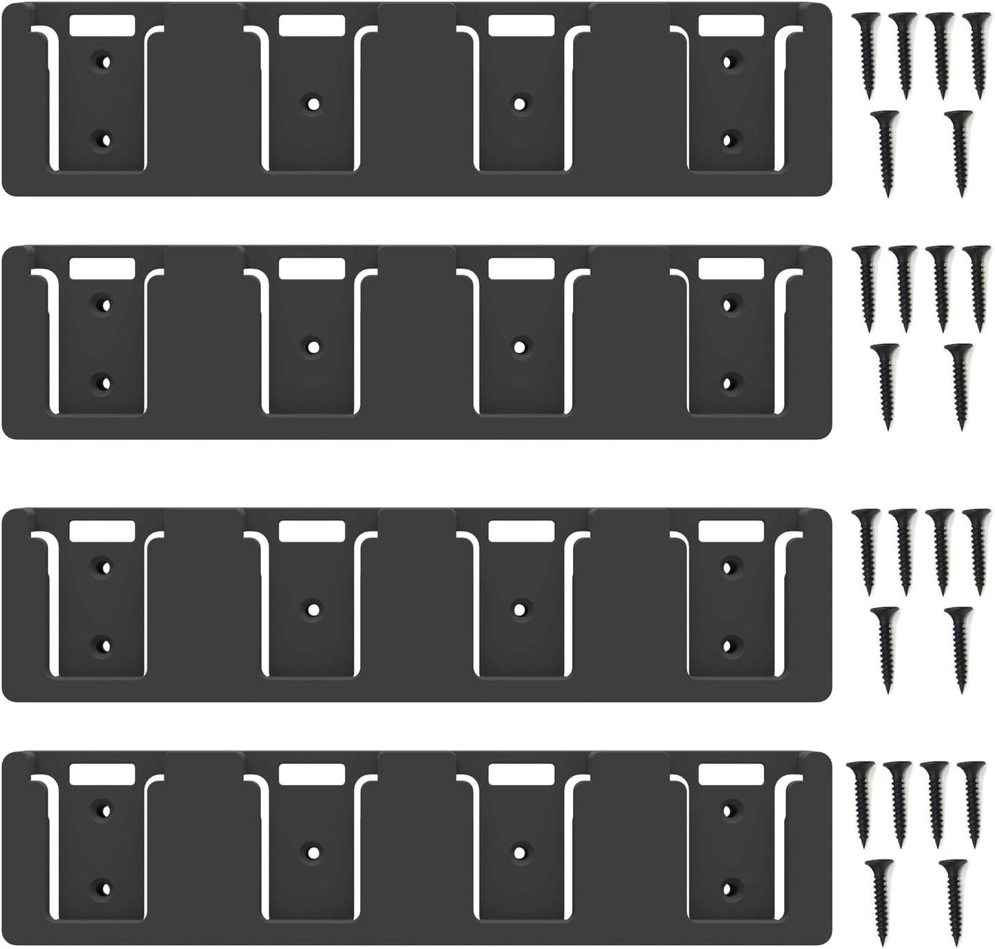 Battery Rack Compatible with DeWalt 20V Battery Holder, Mount 4 Slot Bulk Battery Garage Tool, Tools for Dewallt 20v, Wall Display Hook Holder (Black-4pc)