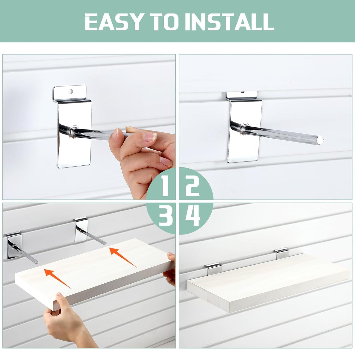 4 Pack Wooden Slatwall Shelf, 16.1" D x 6.7" W x 1.1" H Slatwall Shelves with Metal Hooks Organizer Set Mounted Accessories for Garage Home Workshop Workbench