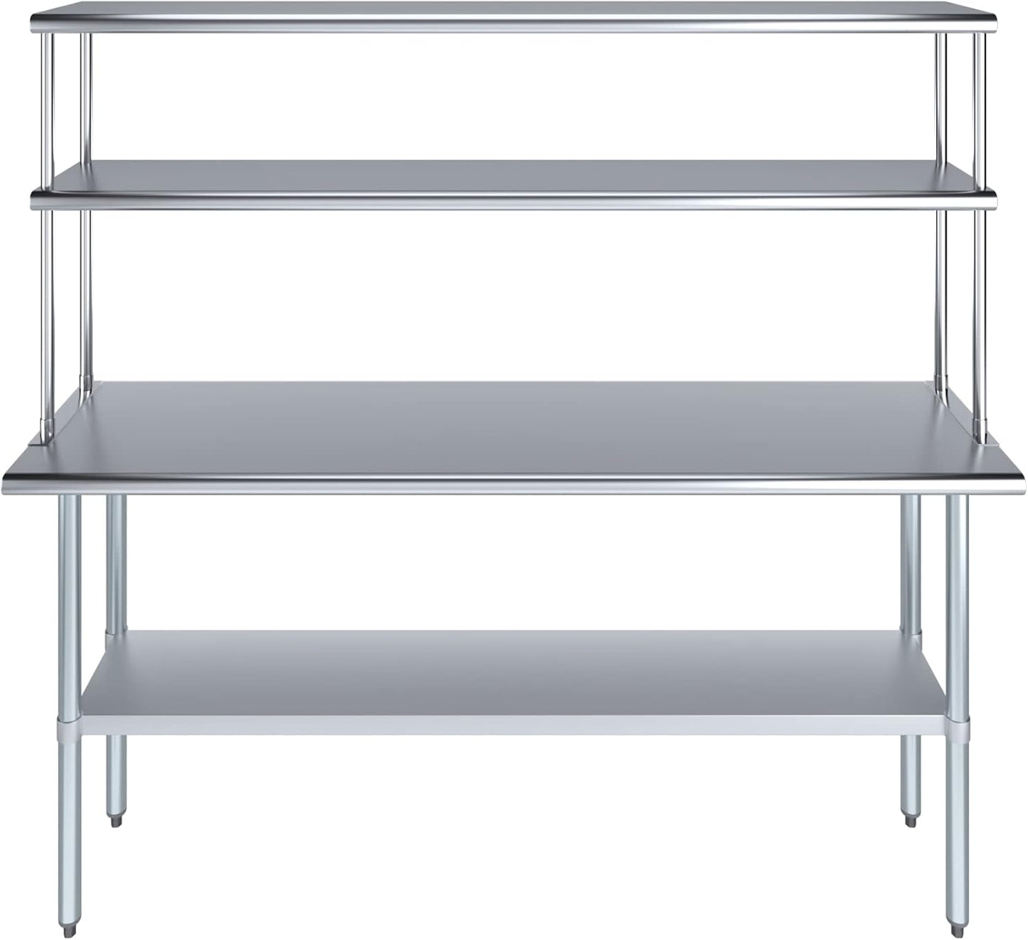 Amgood Stainless Steel Work Table Double Tier Overshelf | Metal Kitchen Prep Table & Shelving Combo (18" x 72" Work Table + 12" Overshelf)