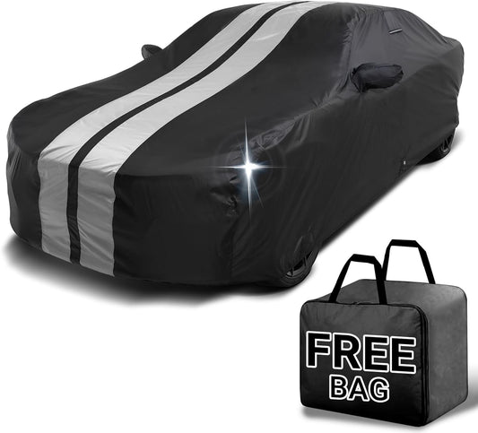 iCarCover Custom Car Cover for Buick Riviera (1994-1999) Waterproof All-Weather Rain Snow UV Sun Protector Full Exterior Indoor Outdoor Car Cover (Stripe - Black/Gray)