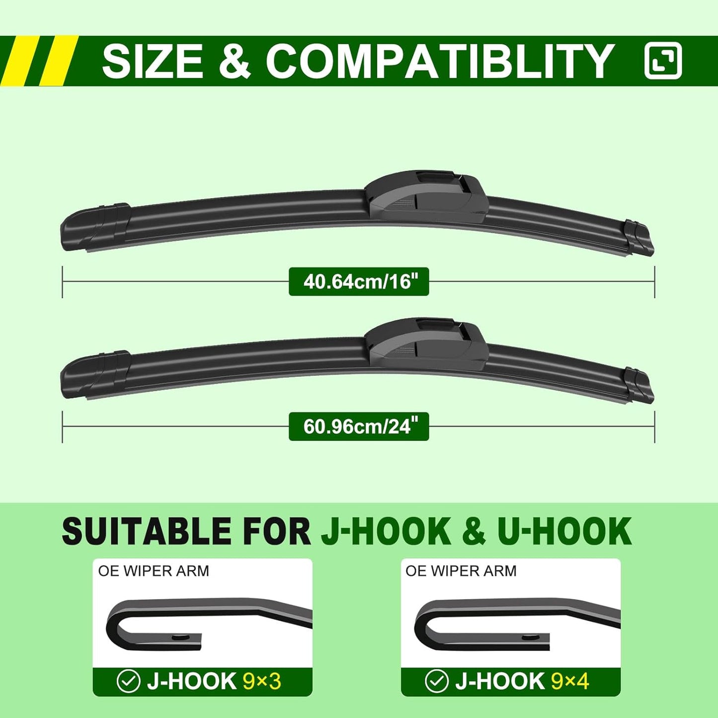 QUALITY 24in + 16in Premium All-Season Windshield Wiper Blades for Original Equipment Replacement(Set of 2)