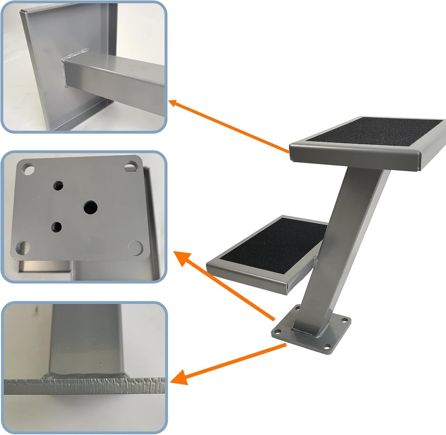 Universal 2 Double Steps Boat Trailer Ladder Boarding Step Fit for Trailer Tongue up to 3" x 4"