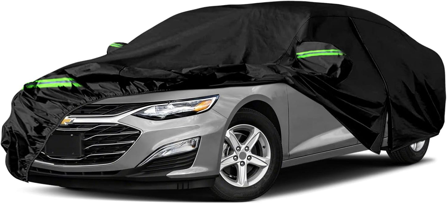 Waterproof Car Cover Compatible with Chevrolet Malibu SS/LS/LT 2008-2025, Polyester with Inner Cotton Liner All Weather Car Covers with Zipper Door for Snow Rain Dust Hail Protection