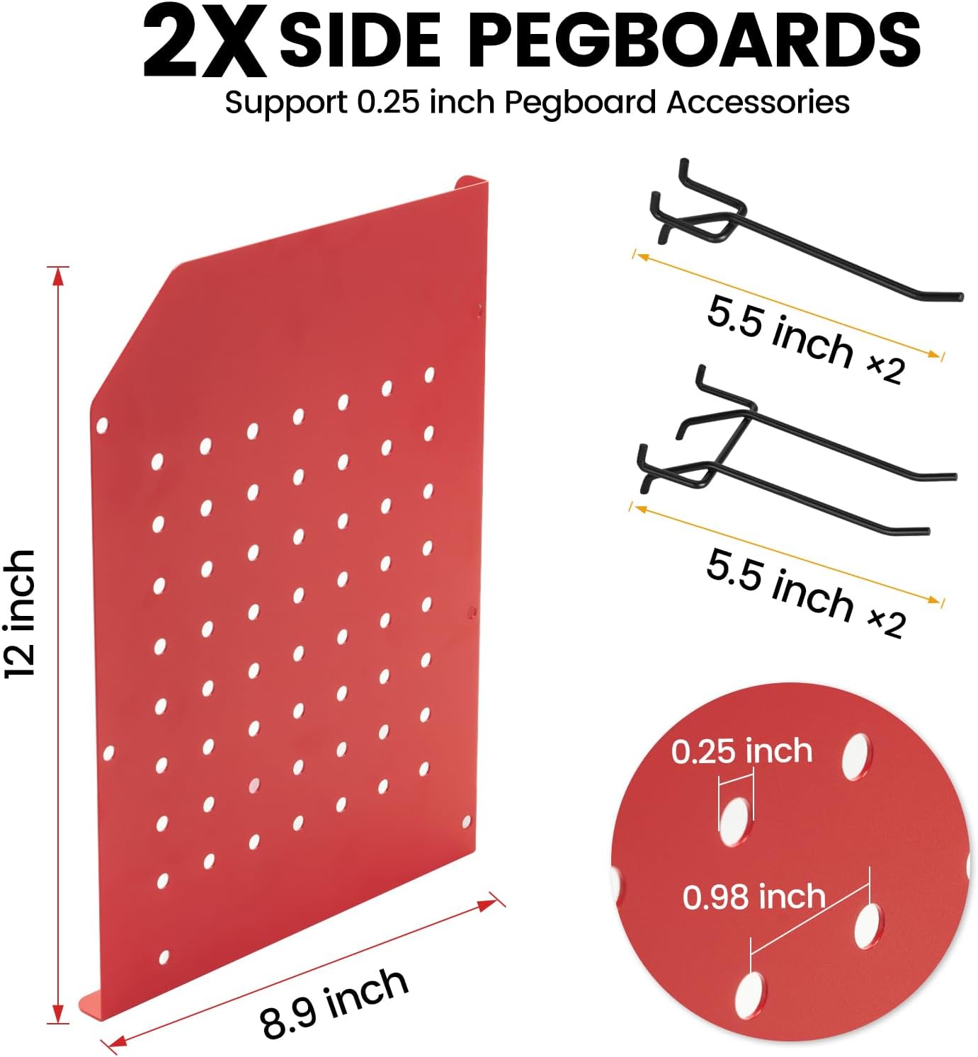 TRZZ Power Tool Organizer Wall Mount, 3-Layer Drill Holder with 2 Side Pegboards, Cordless Drill Rack with 4 Hooks, Efficient Storage for Workshop, Garage, and Tool Room (Red)