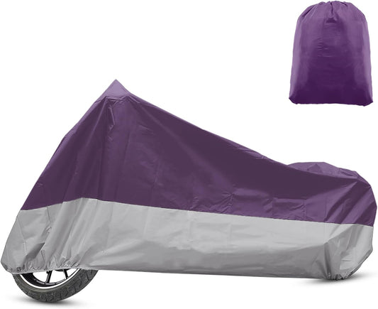 X AUTOHAUX Motorcycle Cover for Harley Davidson for Honda for Suzuki All Season Weather Waterproof Sun Motorbike Cover Fits Up to 78.74'' Motorcycles Vehicle Cover M Purple Silver Tone