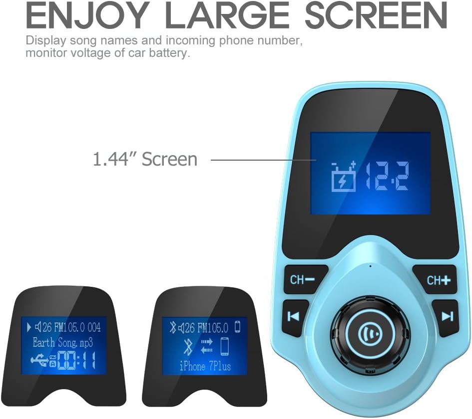 Nulaxy Bluetooth Car FM Transmitter Audio Adapter Receiver Wireless Hands-Free Car Kit W 1.44 Inch Display (F-Green)