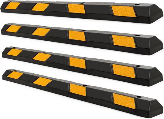 IRONMAX Parking Stopper for Garage, 72" Long Rubber Curb with Yellow Reflective Stripes, Heavy Duty Parking Block Garage Wheel Stop for Car, Truck, RV, Trailer (4 Pack)