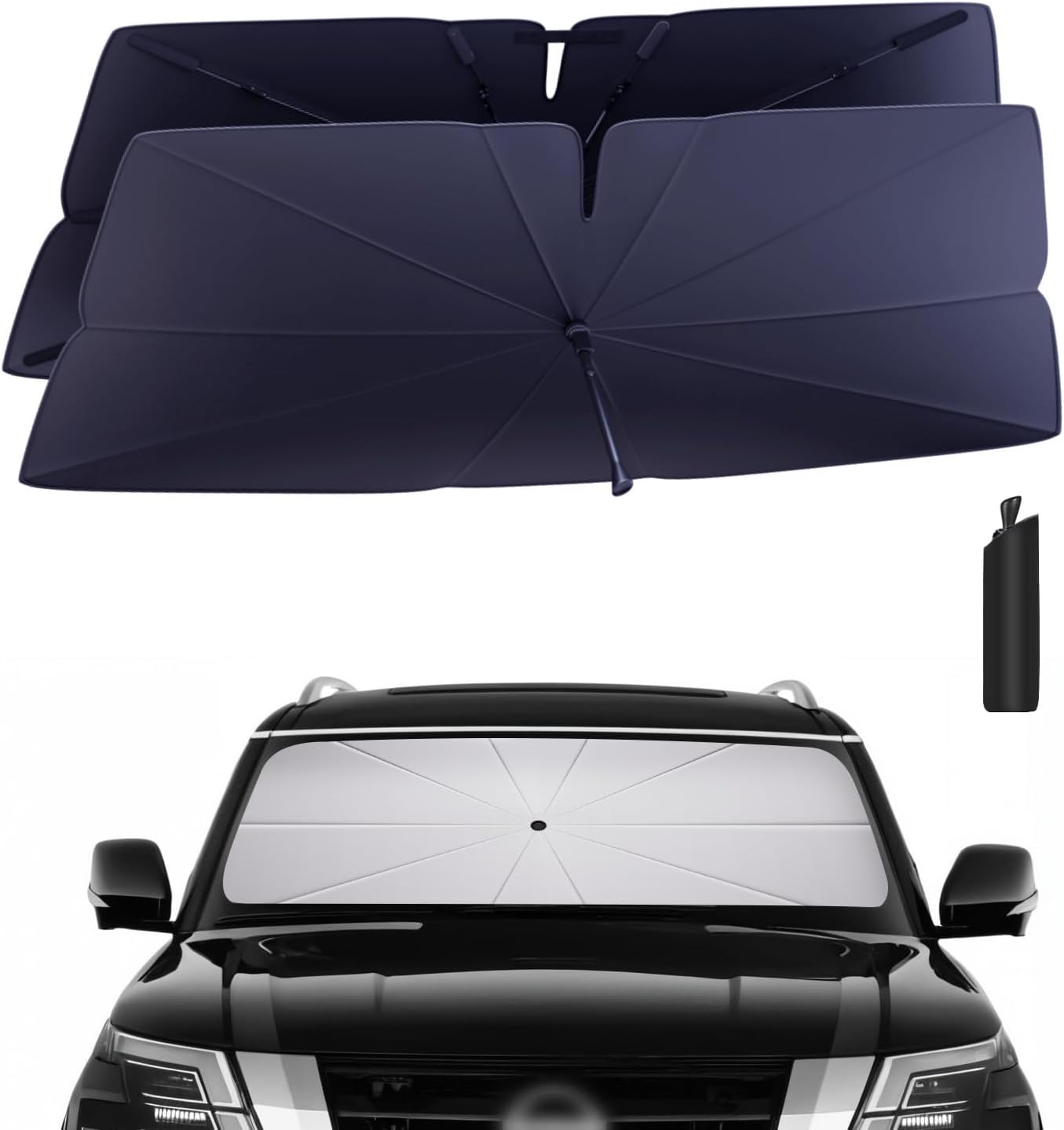 Windshield Sun Shade Umbrella: Custom Fit for 2017-2024 Nissan Armada SV/SL/Platinum/Midnight Edition (Y62) - Double Thickened Foldable Sunshade, Superior UV & Heat Protection, Keeps SUV Cool