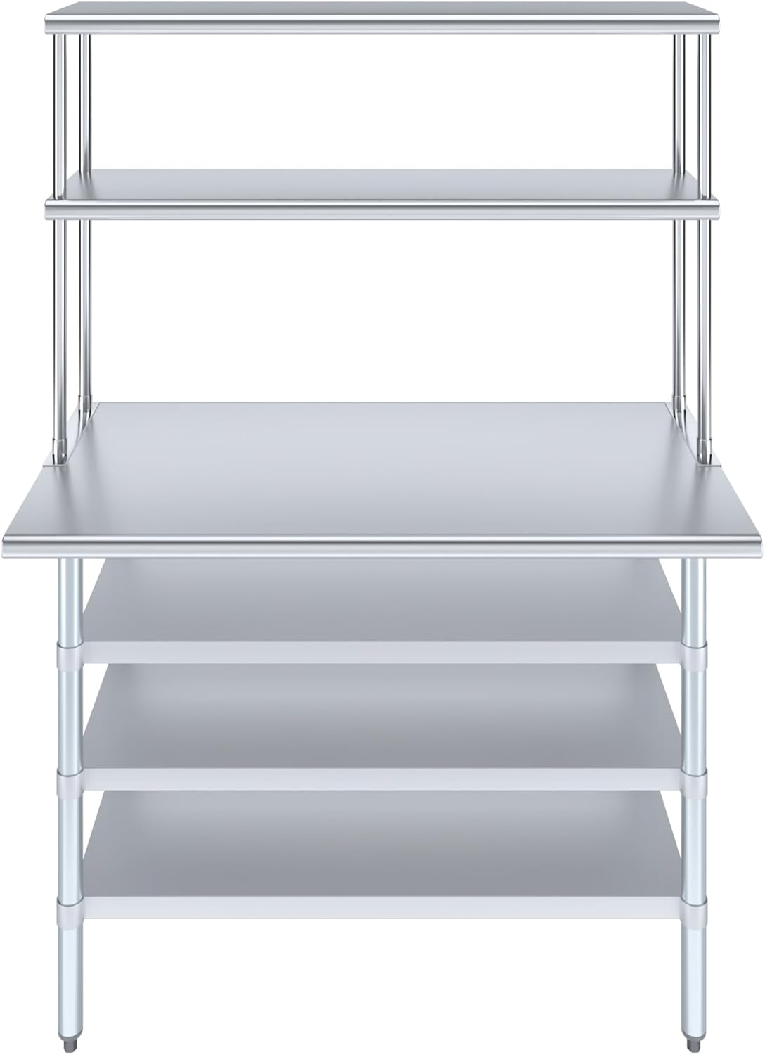 Amgood (24" x 48" Stainless Steel Work Table with 3 Shelves and 12" Wide Double Tier Overshelf | Metal Kitchen Prep Table & Shelving Combo | NSF
