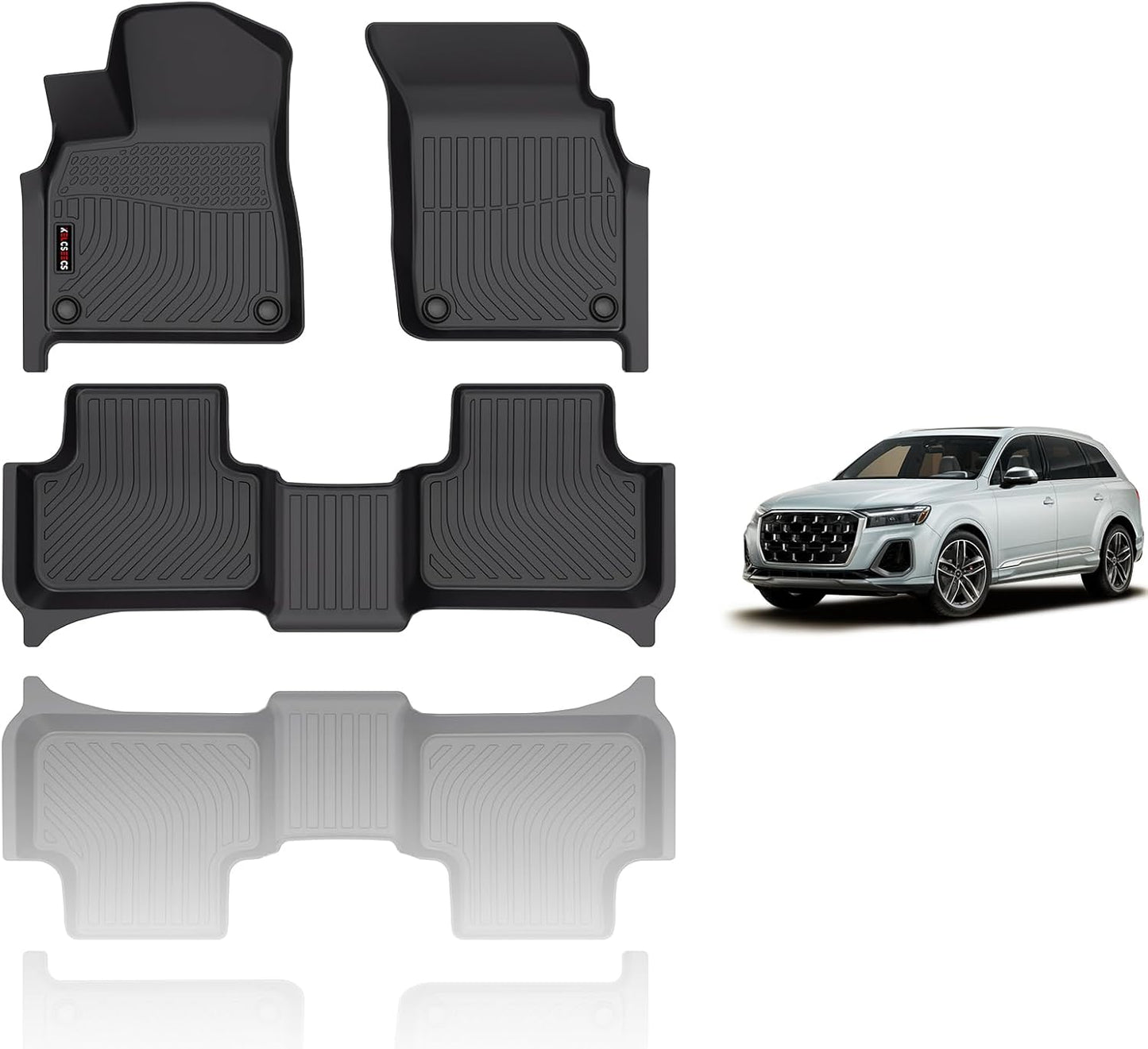 KELCSEECS Floor Mats Custom for Q7/SQ7 2025 2024-2020 & Q8/SQ8 2025 2024-2019 Car Mats TPE All Weather Floor Liners Custom for Q7 and Q8 Front & 2nd Rear Row Accessories