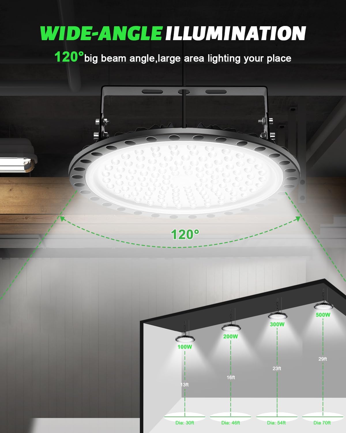 Viugreum High Bay LED Shop Lights, 500W UFO LED High Bay Light 50,000LM 120V LED High Bay Lights 5000K Daylight, Alternative to 2000W MH/HPS for Garage Workshop Barn Factory Warehouse - 10 Pack
