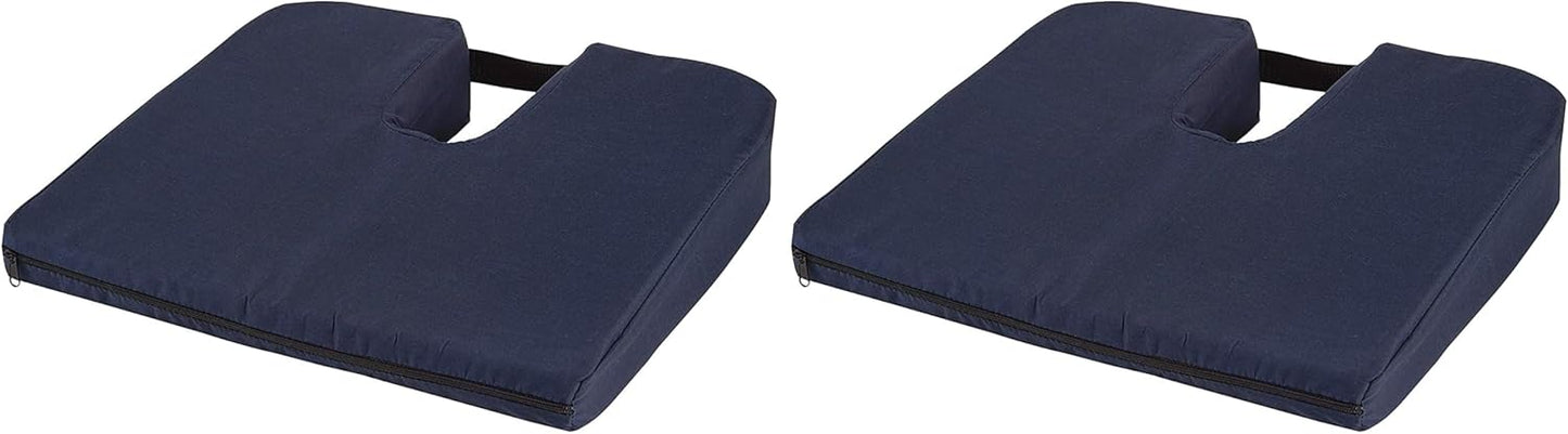 DMI Gradual Slope Seat Cushion for Coccyx, Sciatica and Tailbone Pain Used with Dining Room Chairs, Desk Chairs, Car Seats or Wheelchair Cushions, Machine Washable-Cover, 15 Inch, Navy (Pack of 2)