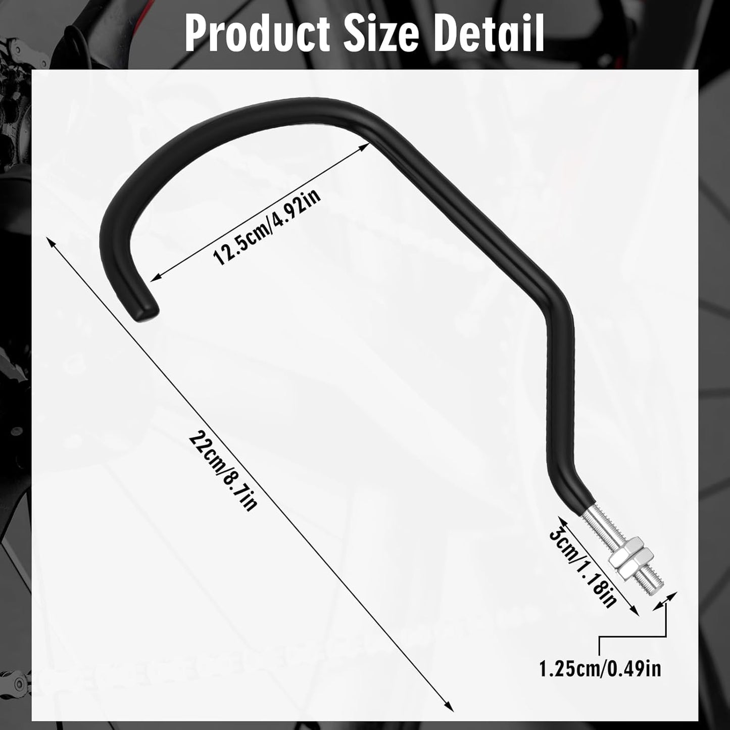 Shimeyao 8 Pcs Machine Thread Bicycle Storage Hook with Nut Heavy Duty Bike Hooks M10 x 1.5 Machine Threading Hook Rubber Coated Bicycle Hanger for Hanging Large Mountain Bike Tire (4.92 Inch,Black)