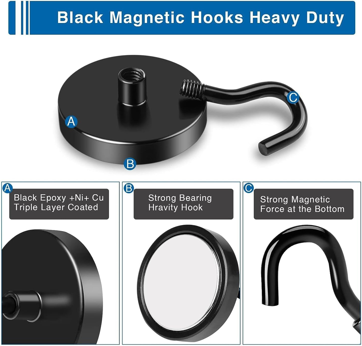 LOVIMAG Magnetic Hooks,100lbs Magnetic Hooks for Cruise Cabins, Cruise Essentials Must Haves for Travel, Strong Magnets with Hooks for Hanging, Heavy Duty Magnets with Epoxy Coating-12 Pcs
