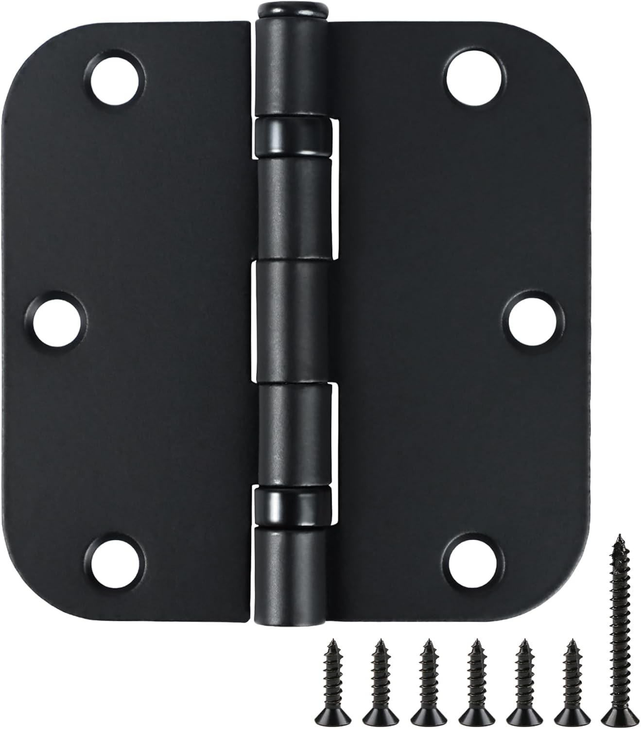 6 Pack No Squeak Matte Black Door Hinges 3.5 Inch 5/8"Radius Round Ball Bearing Interior 3-1/2"Flat Iron Bifold Residential Standard Bedroom Indoor for Doors 3 ½" Hardware House Home Decor Essentials