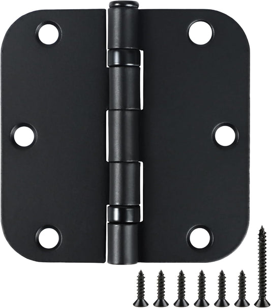 6 Pack No Squeak Matte Black Door Hinges 3.5 Inch 5/8"Radius Round Ball Bearing Interior 3-1/2"Flat Iron Bifold Residential Standard Bedroom Indoor for Doors 3 ½" Hardware House Home Decor Essentials