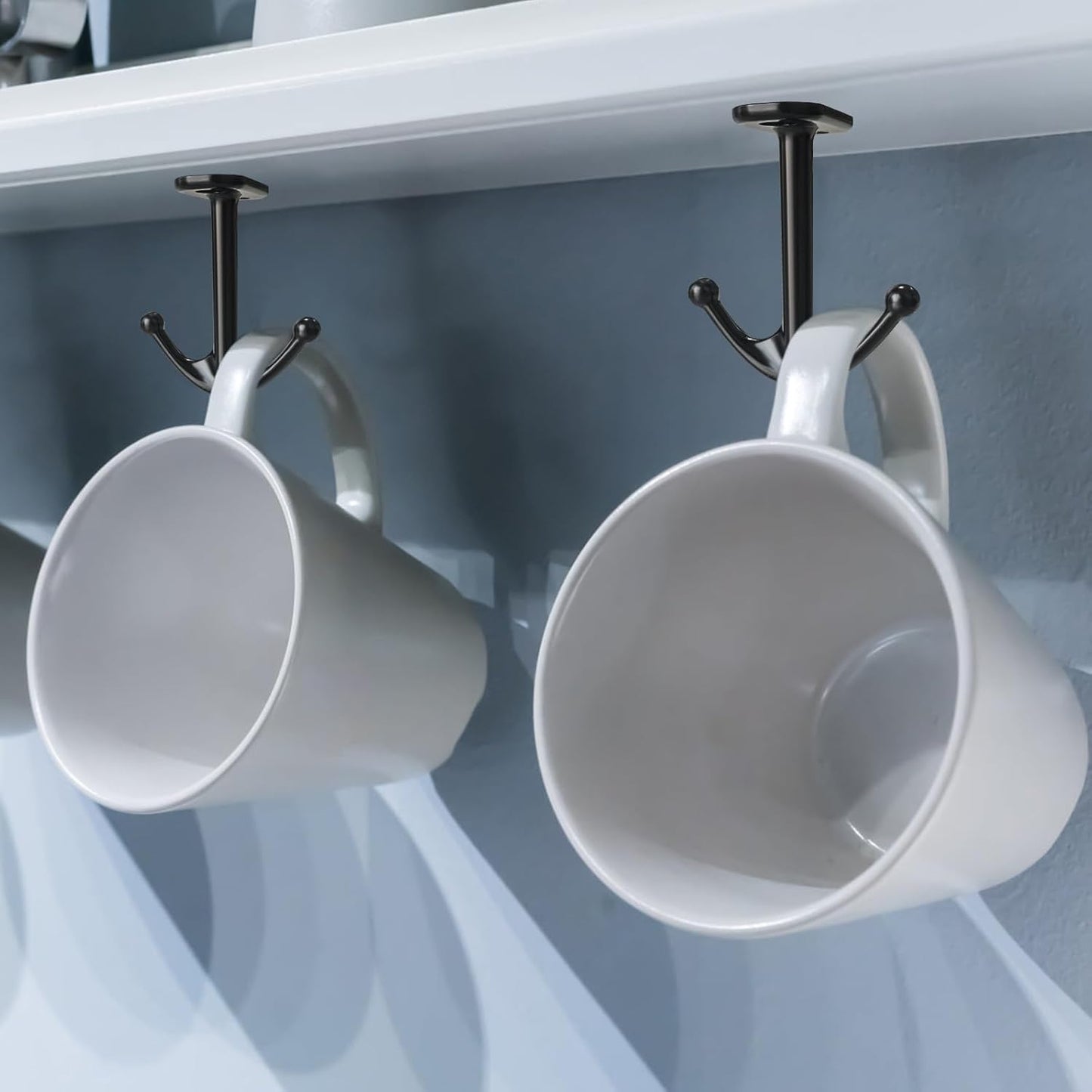 Ball Two Prong Ceiling Hook for Closet Top Bathroom Kitchen Cabinet Garage Pack of 8 (Black)