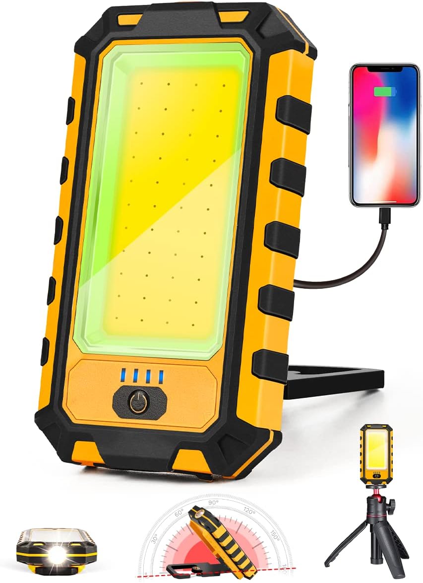 LED Rechargeable Magnetic Work Light 40W 1500Lumens, Hanging Hook 4 Lighting Modes, Job Site Lighting for Car Repairing, Camping, Hunting, and Hurricane(Orange)