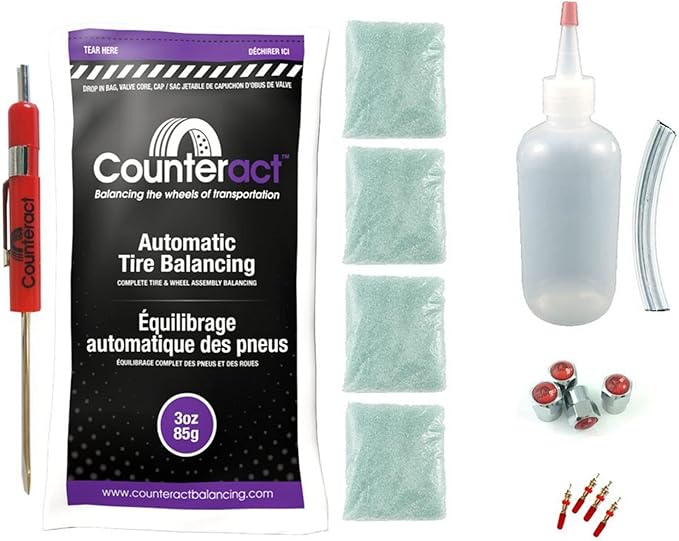 Counteract DIYK-3 Do It Yourself Tire/Wheel Balancing Beads Kit - Light Duty Truck Tires, (4) 3oz DIY Bead Bags, (4) Valve Caps and Cores, (1) Core Remover, Injector Bottle