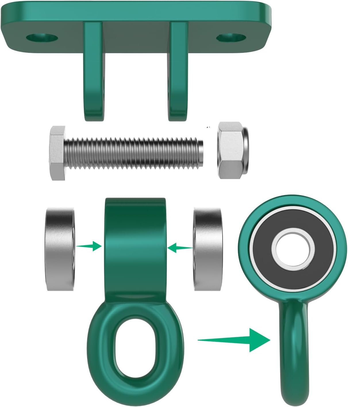 BETOOLL Swing Hangers with Bearing, Heavy Duty Porch Swing Hanging Kit for Outdoor Playground Tree Ceiling Mount Hardware Brackets with Snap Hooks for Yoga Hammock Sandbag Accessories 2PCS Green