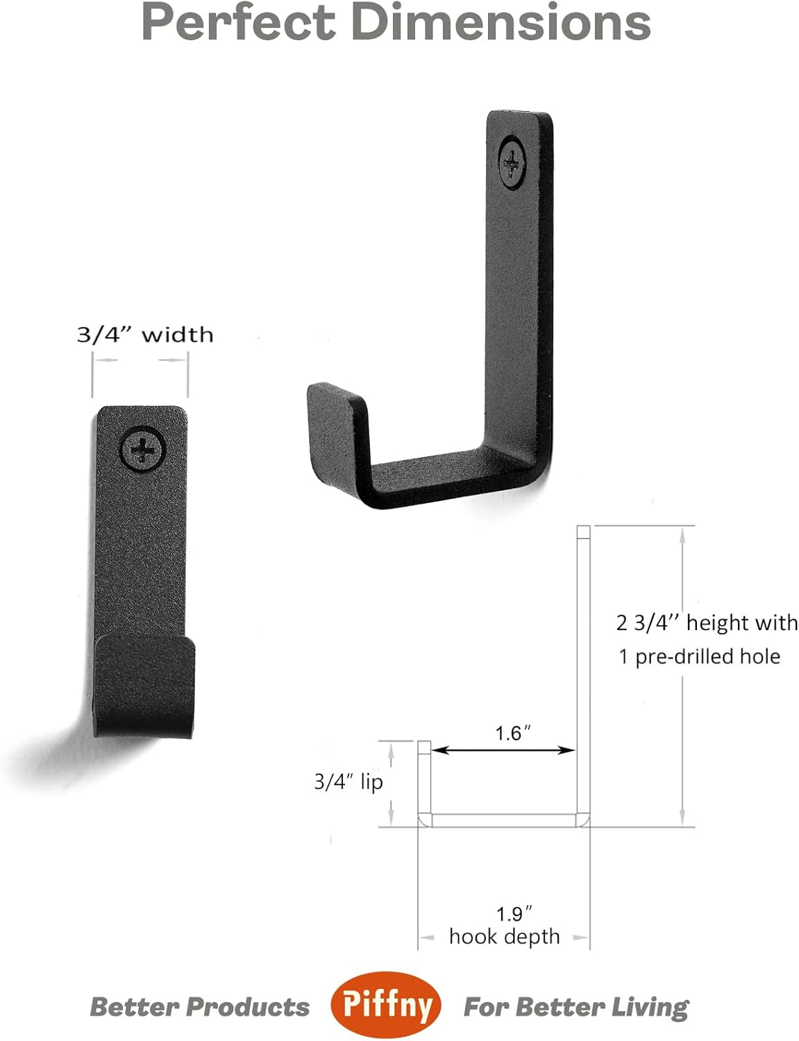 6 Pack Heavy Duty Steel Essential Style Wall Hooks for Indoors & Outdoors (White J Hook)