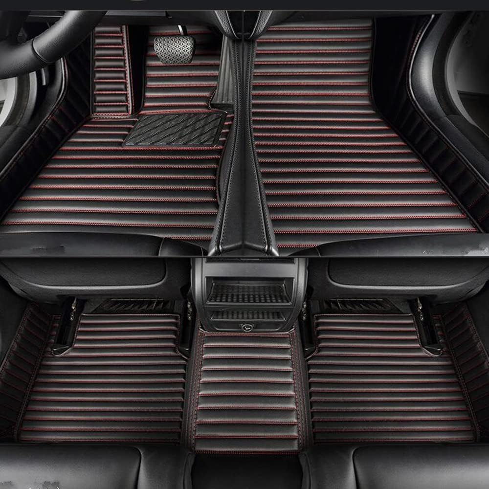 Custom All-Weather Protection Luxury Leather Floor Mats for Cars SUVs Trucks According Anti-Slip Leather Floor mats ﻿ (39,Striped Black Red)