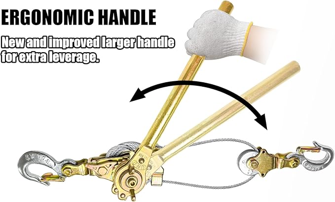 Come Along Winch 1-Ton Heavy Duty with 6.56ft Steel Cable & 2 Hooks - Dual Gear Power Puller Tool for Automotive Hoisting and Construction Lifting