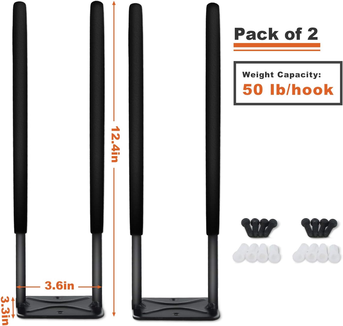 Wallmaster Wall Mount Garage Hooks, 2Pcs Heavy Duty Long Utility Storage Hooks for Hanging Tire, Chair, Ladder, Garden Tools, Strollers and More