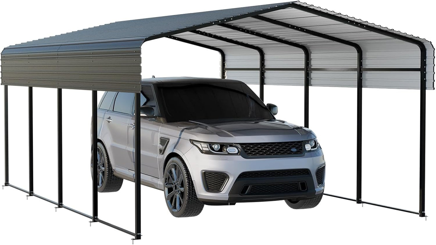 Metal Carport 13 x 20 FT with Heavy Duty Frame & Galvanized Steel Roof, Metal Car Garage, Sturdy Canopy Shelter for Car, Truck, Pickup, SUV, Tractor, and Boat