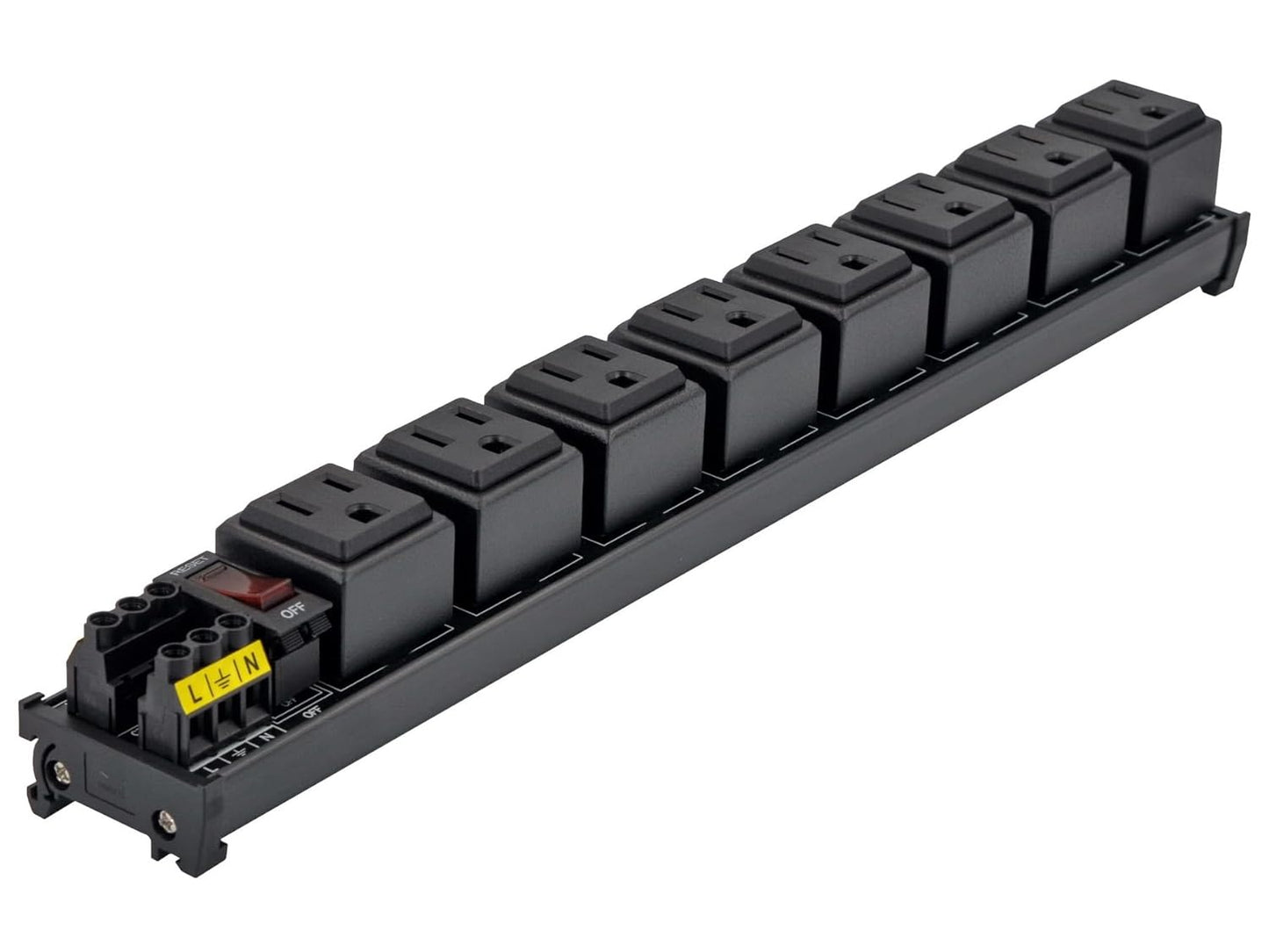 DIN Rail Mount AC 120V NEMA 5-15R 8 Receptacles Outlet Power Strip Module, with Rocker Switch Thermal Circuit Breaker Overload Protector