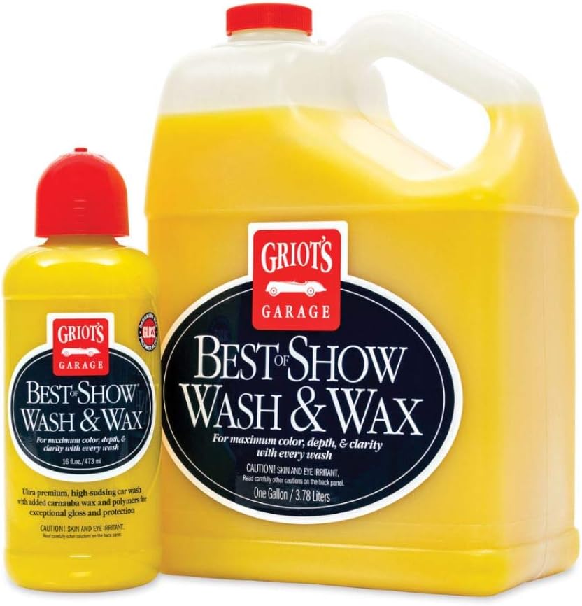 Griot's Garage Best of Show Wash and Wax for Car Detailing and Cleaning, Carnauba-Packed Coating, High Gloss Shine and Protection for Auto Paint, 11396, One Gallon