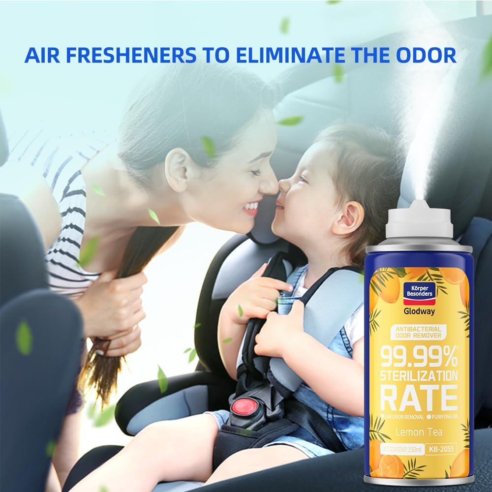 Glodway Whole Car Air Refresher,Odor Eliminator Remover Spray For Car,Lemon Strong Freshener With Odour Eliminator Technology,Long-Lasting Scent,6 Ounce(Pack of 1)