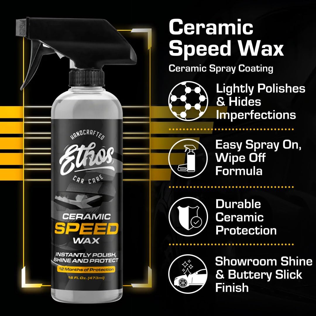 Ethos Ceramic Speed Wax - Ceramic Coating for Cars - Ceramic Coating Car Wax Spray - Ceramic Car Wax Polish Hydrophobic Top Coat Polish Formulated With Reactive Sio2 Copolymers
