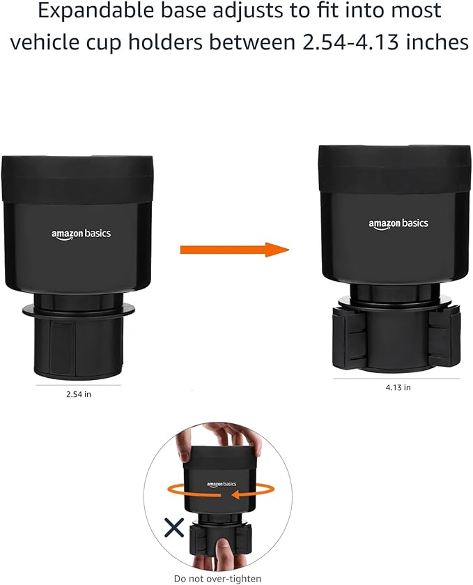 Amazon Basics Car Cup Holder Expander with Adjustable Base, Fits Large Bottles 3.4 to 3.8 in Diameter, Securely Holds Yeti, Hydro Flask and More, Black