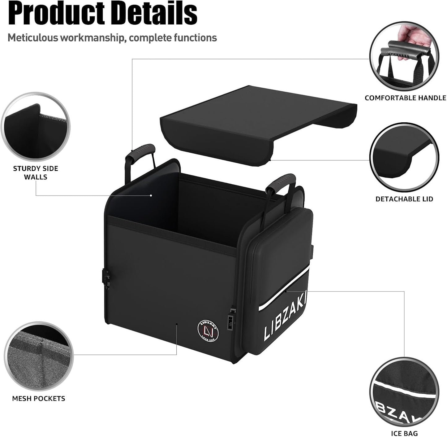 LIBZAKI Car Trunk Storage Organizer, Collapsible Trunk Storage Box for Car Truck SUV-Black