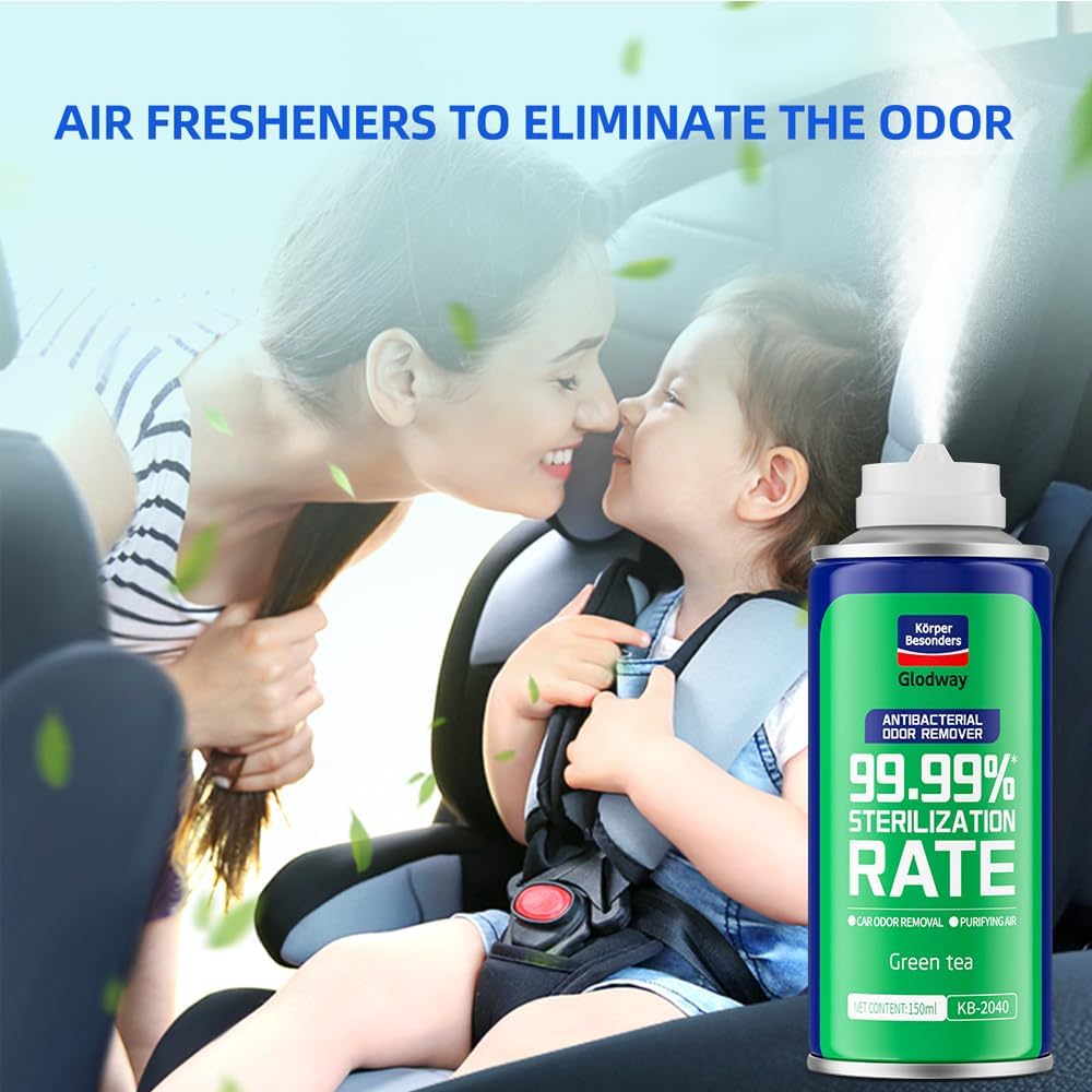 Glodway Whole Car Air Refresher,Odor Eliminator Remover Spray For Car,Green Tea Strong Freshener With Odour Eliminator Technology,Long-Lasting Scent,6 Ounce(Pack of 1)