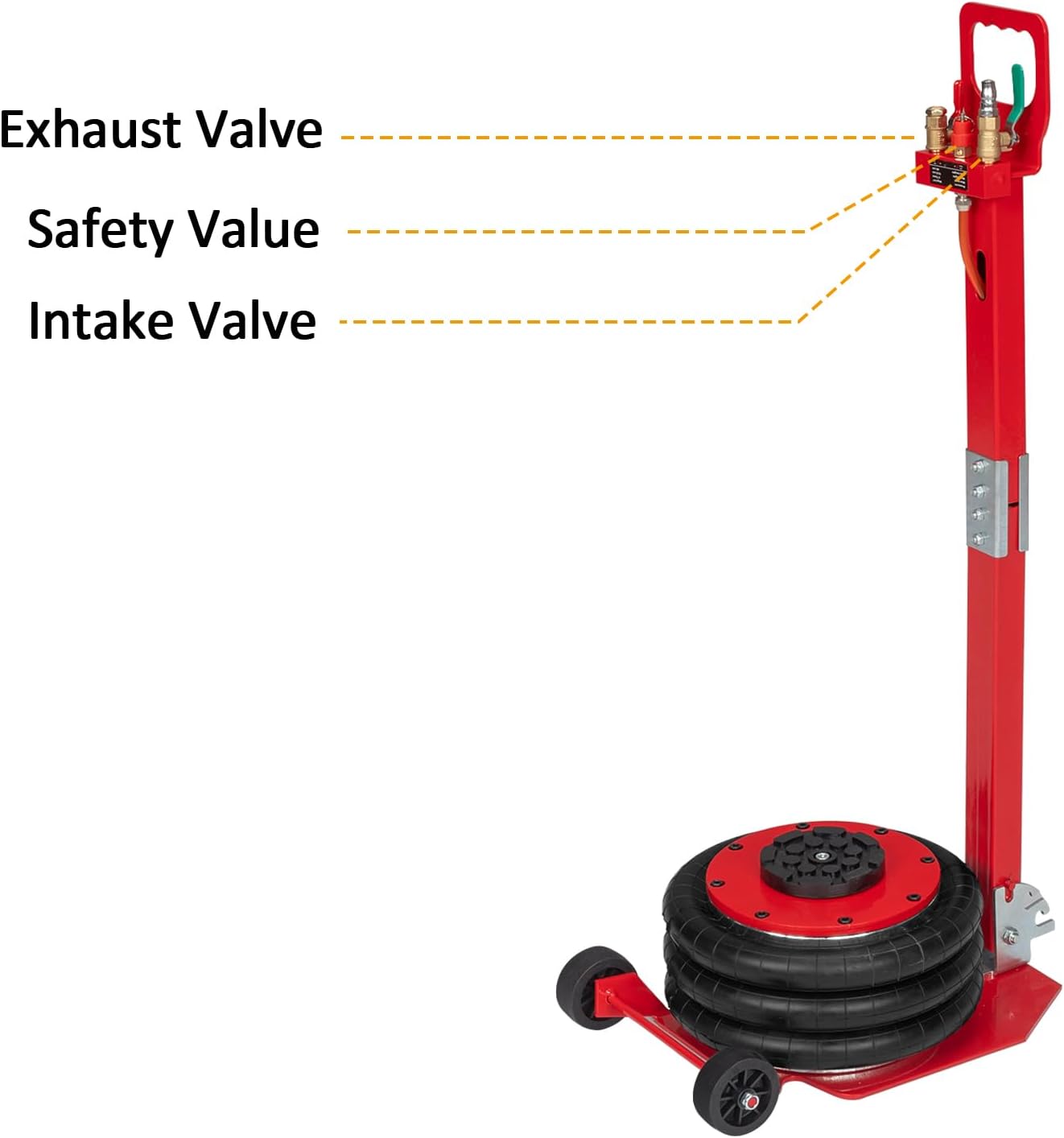 Air Jack 3 Ton/6600 lbs Airbag Jack Pneumatic Jack Lift Up to 15.75 Inch 3-5S Fast Lifting Air Bag Jack for Garage Cars Trucks with Adjustable Long Square Handle Red