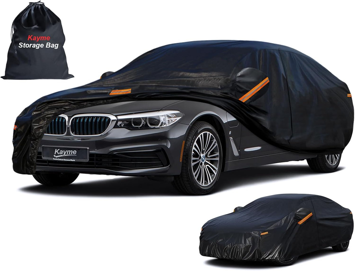 Kayme 7 Layers Heavy Duty Car Cover Waterproof All Weather, Full Exterior Cover Outdoor Snow Sun Uv Protection with Zipper for Automobiles, Universal Fit for Sedan (194-208 inch)