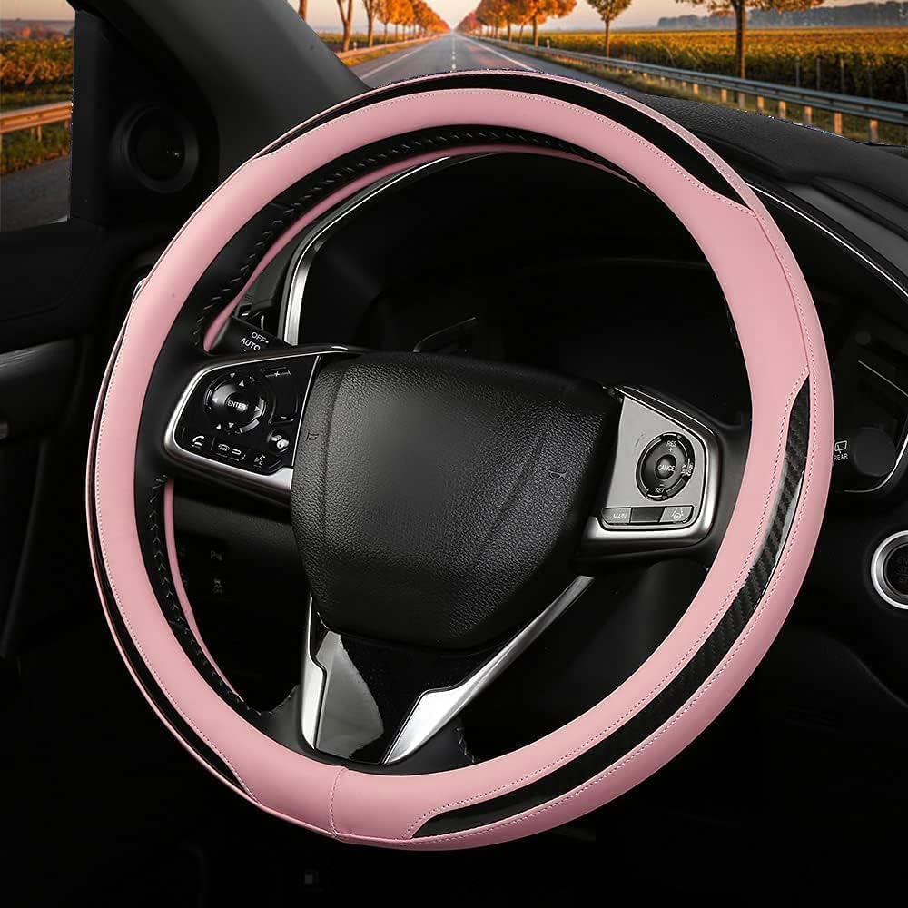 New Leather Car Steering Wheel Cover, Non-Slip Car Wheel Cover Protector Breathable Microfiber Leather Universal Fit for Most Cars