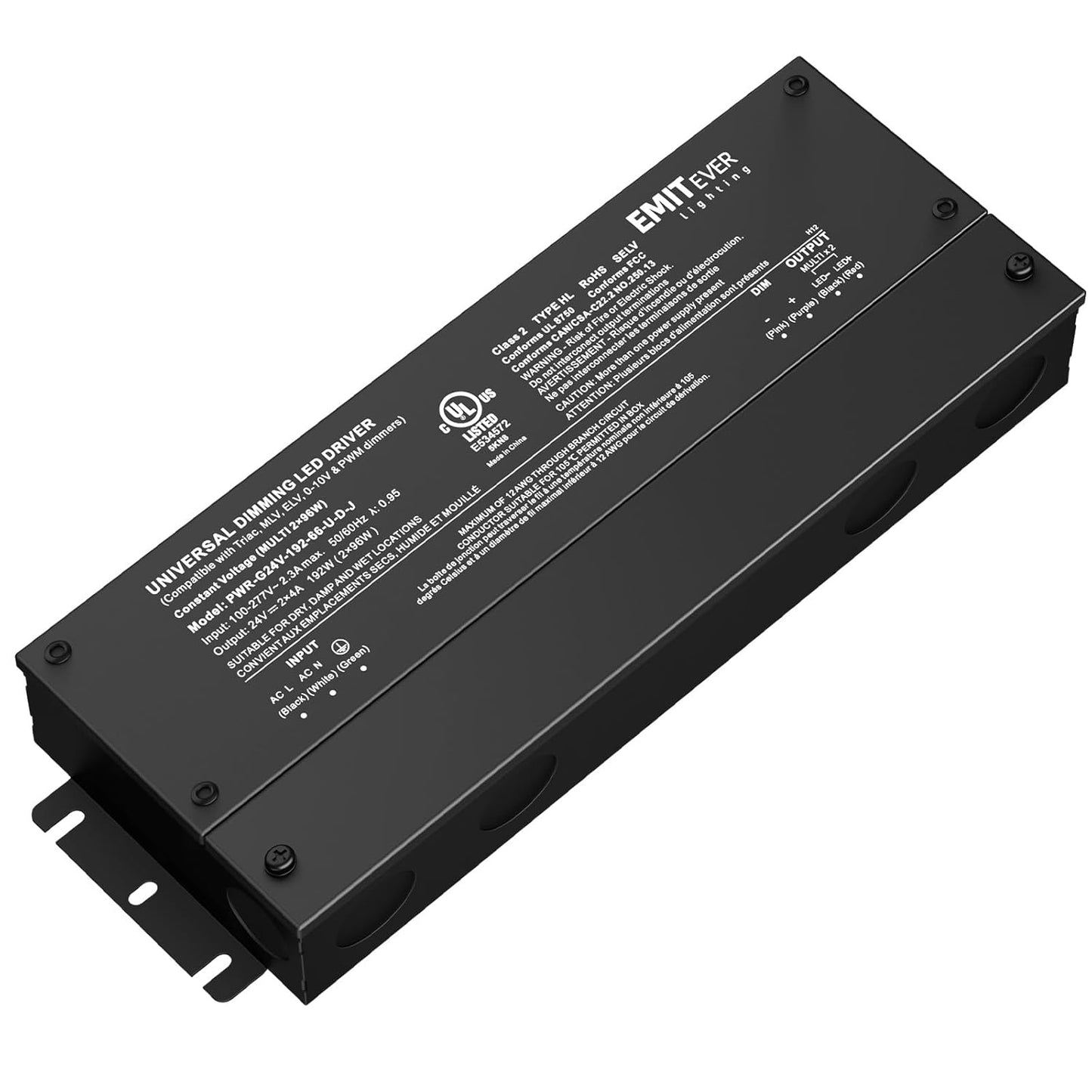 EMITEVER 192W Dimmable LED Driver, 24V 5-in-1 Dimmable Power Supply,2-Channels AC to DC Transformer for LED Light, Compatible with Lutron and Leviton Dimmer, Waterproof IP67 and UL Listed, Class 2
